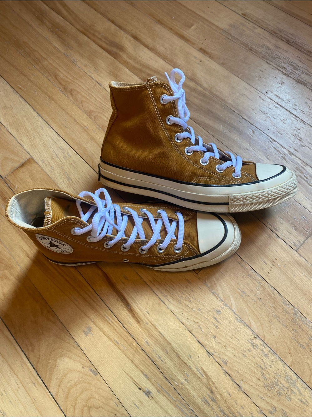 Converse High-Top Sneakers in Mustard Yellow with White Accents - Picture 5 of 10